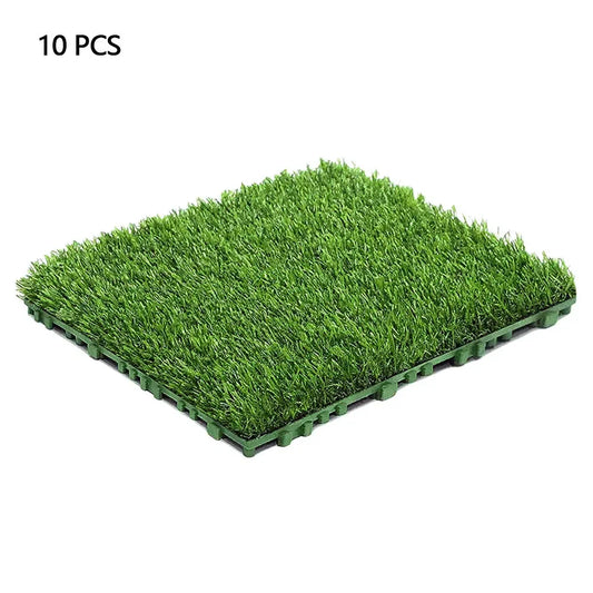 10 Pcs 12 Inchx12 Inch Realistic Grass Turf Tile Interlocking Square Artificial Grass Mat Grass Flooring Tiles for Garden Decor