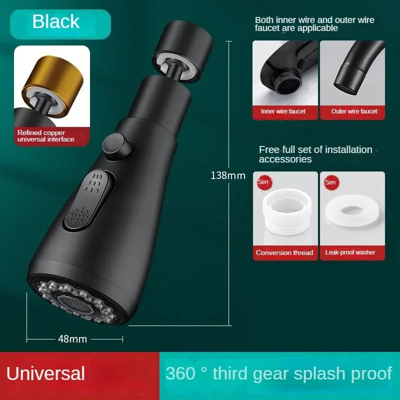 1pc Faucet Extender 360 Rotation Sprayer Kitchen Taps Anti-Splash Tap Booster Shower and Water Saving Faucet Three Modes