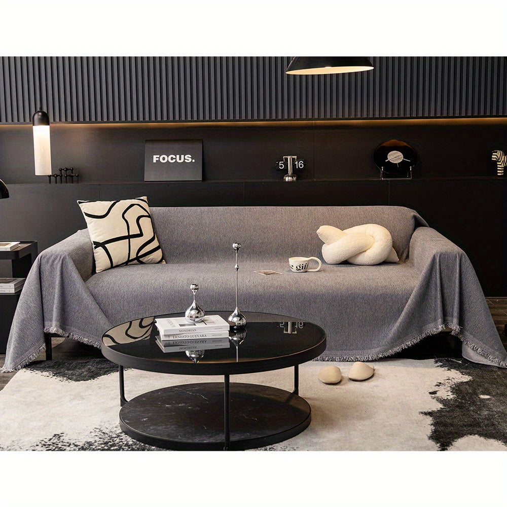 1pc Luxurious Waterproof Sofa Cover with Tassels - Durable, Washable, and Universal Furniture Protector for Living Room Home Decor - Stylish Couch Slipcover and Throw Blanket Alternative