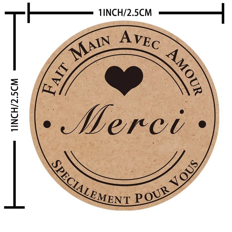 100/500pcs Roll Kraft Paper Merci French Thank You labels Stickers Envelope Package Seal Labels 25MM Baking Decorations