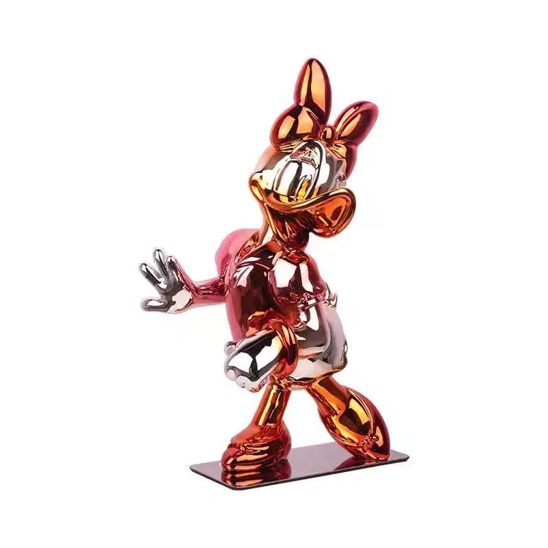 New Arrival Cartoon Duck Daisy Model Resin Statue  Electroplating Daisy Duck Pop Arts Chrome Resin Crafts for Home Decoration