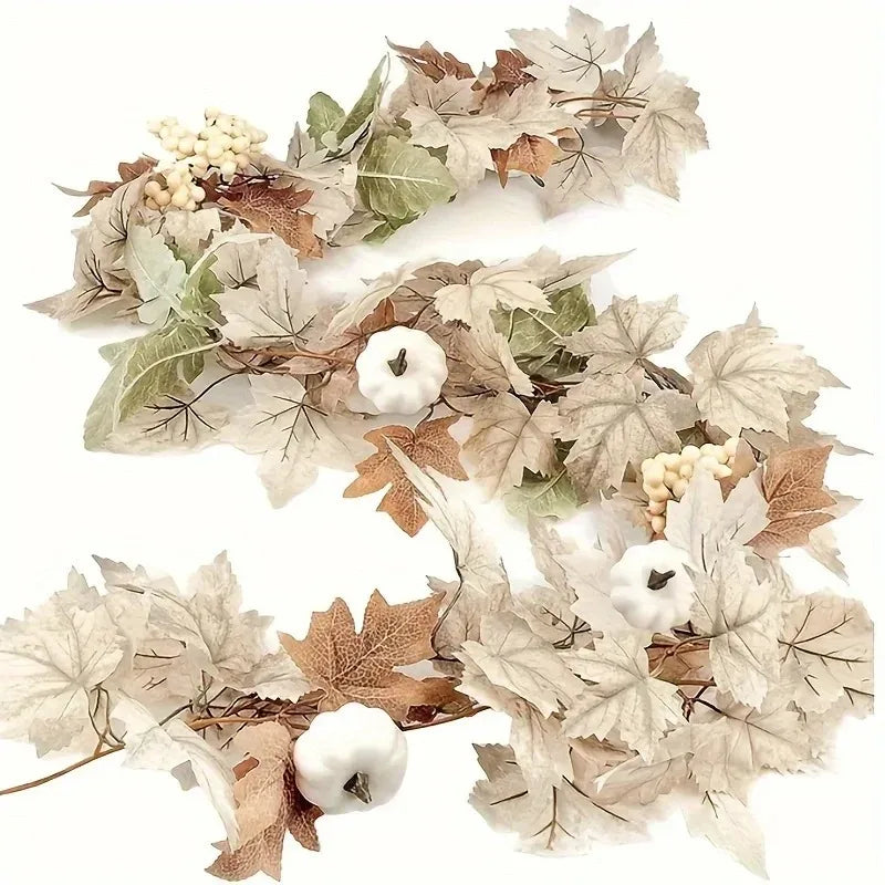 Artificial Maple Leaves Garland Pumpkin Fake Plants Autumn Fall Home Decoration Thanksgiving Halloween Christmas Wedding Decor