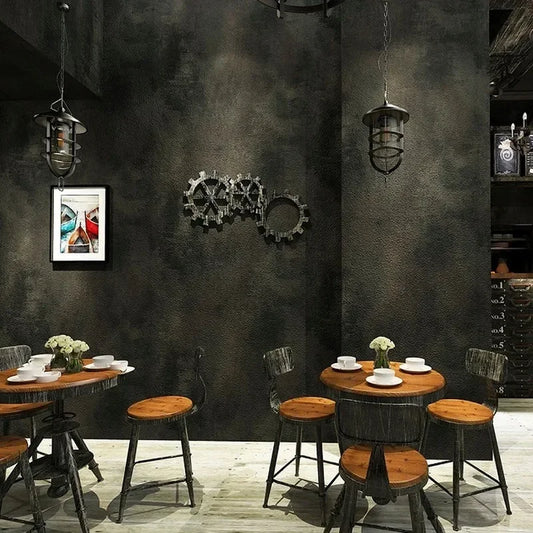 Black Vintage Vinyl Concrete Wall Effect Wallpaper Retro Plain Texture PVC Wall Paper Bedroom Living Room Background Decor 9.5M