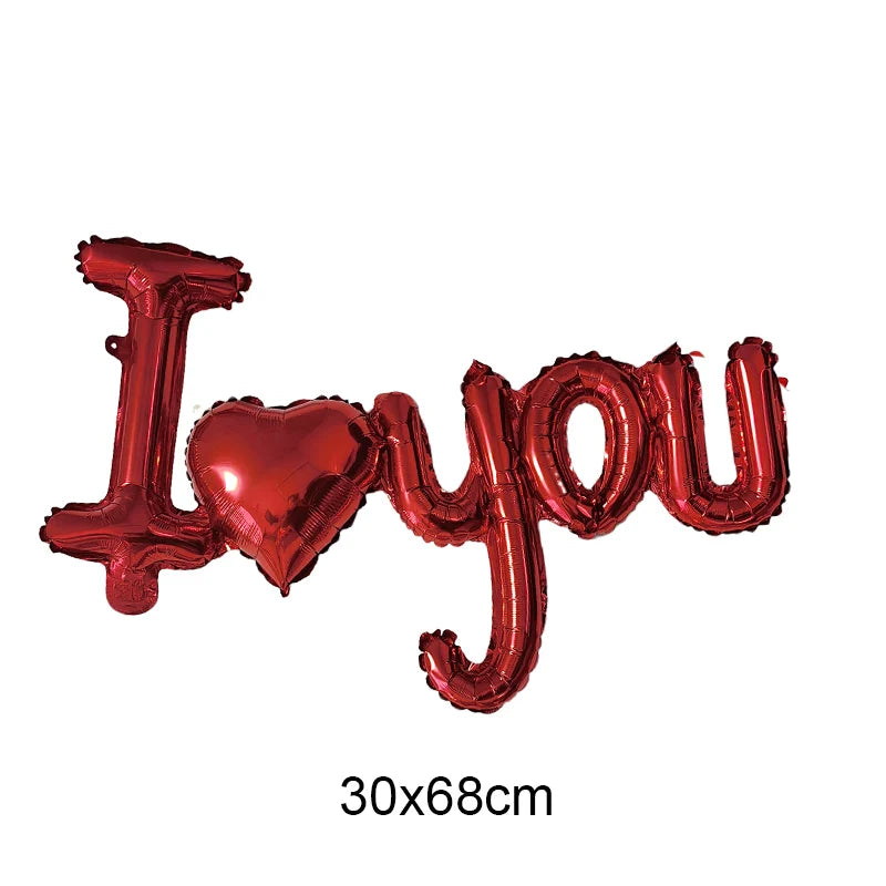 Valentine's Day I Love You Roses Red Lips Aluminum Foil Balloons Set Decoration For Couple Theme Festival Decoration Supplies