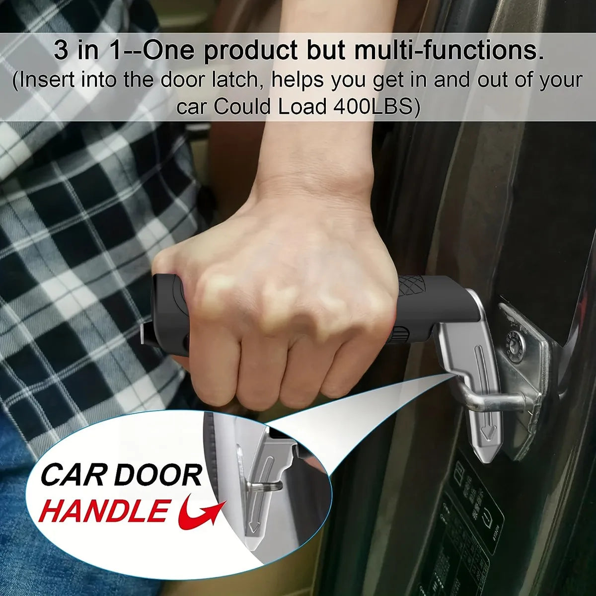 1 Portable Vehicle Support Handle, Aluminium Door Assist, Window Breaker, Polished Finish, Ideal for Elderly and Gift Giving