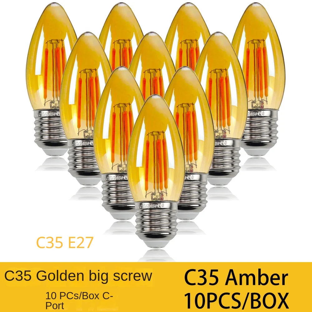 10PCS C35 Candle Bulb 4W 6W Dimmable Led Filament 220V 110V E12 E14 E27 Candelabra Base Flame Shape Lamps For Chandelier Light