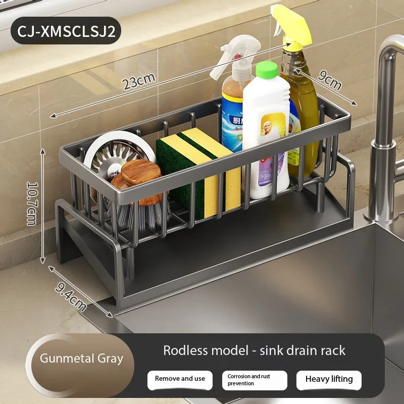 Kitchen Spice Storage Shelf with Drainage Rack, Installation Sink Organizer, Tap-Mounted Shelf for Home Kitchen Accessories