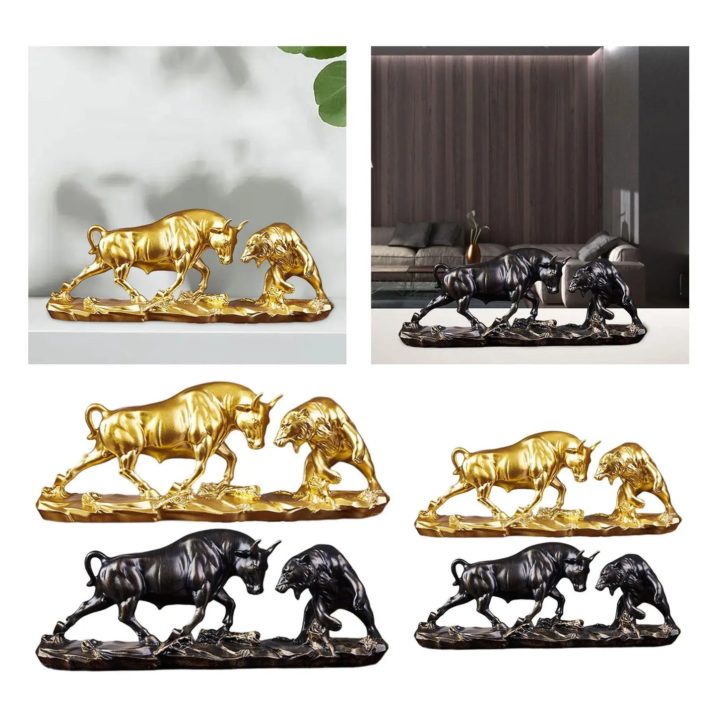 Bull Figurine Lifelike Fine Workmanship Collection Bear and Bull Statue Cattle Sculptures for Shelves Desk Office Bookcase Shelf
