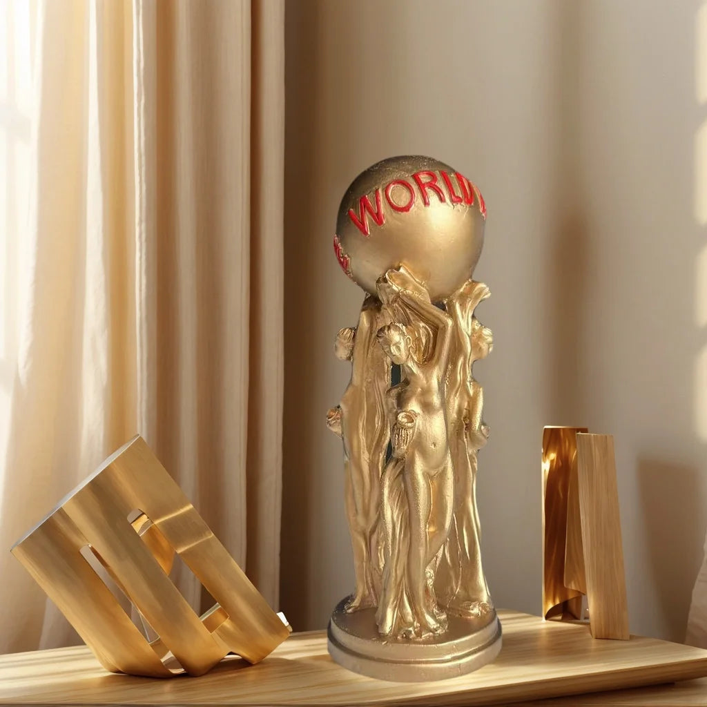 1 Piece of Accessible Luxury Three-Person Ball Art Ornament with Golden Texture and Ball Engraved with the World Is Yours. Inspirational Atmosphere Display for Living Room Desktop