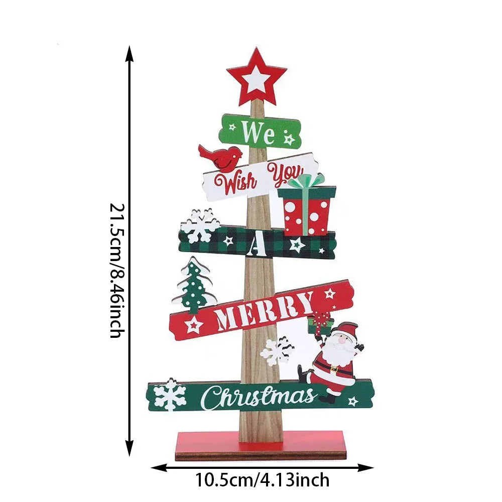 Runtow 1pc Wooden Xmas Tree Ornaments Santa Claus Snowman 2025 Merry Christmas Home Decoration New Year Desktop Decor Navidad