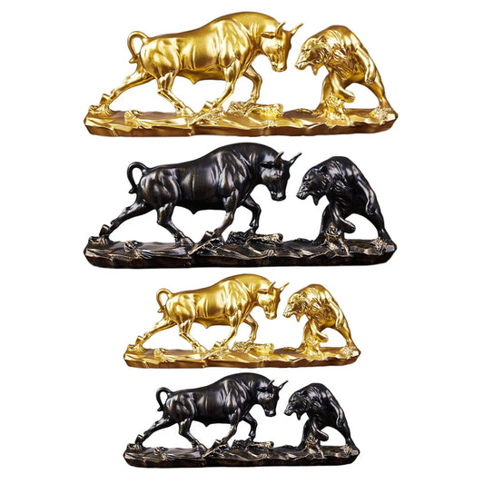 Bull Figurine Lifelike Fine Workmanship Collection Bear and Bull Statue Cattle Sculptures for Shelves Desk Office Bookcase Shelf