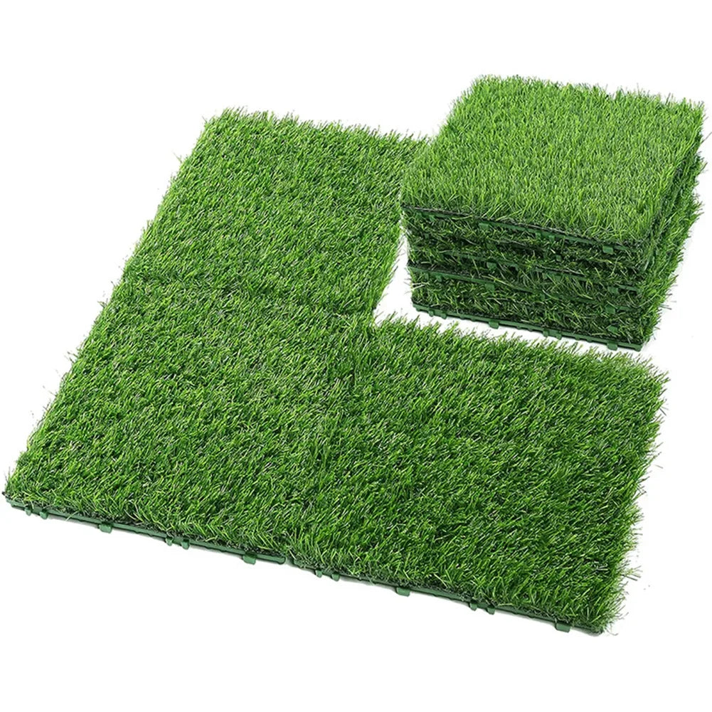 10 Pcs 12 Inchx12 Inch Realistic Grass Turf Tile Interlocking Square Artificial Grass Mat Grass Flooring Tiles for Garden Decor