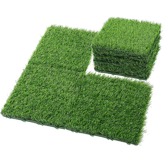 10 Pcs 12 Inchx12 Inch Realistic Grass Turf Tile Interlocking Square Artificial Grass Mat Grass Flooring Tiles for Garden Decor
