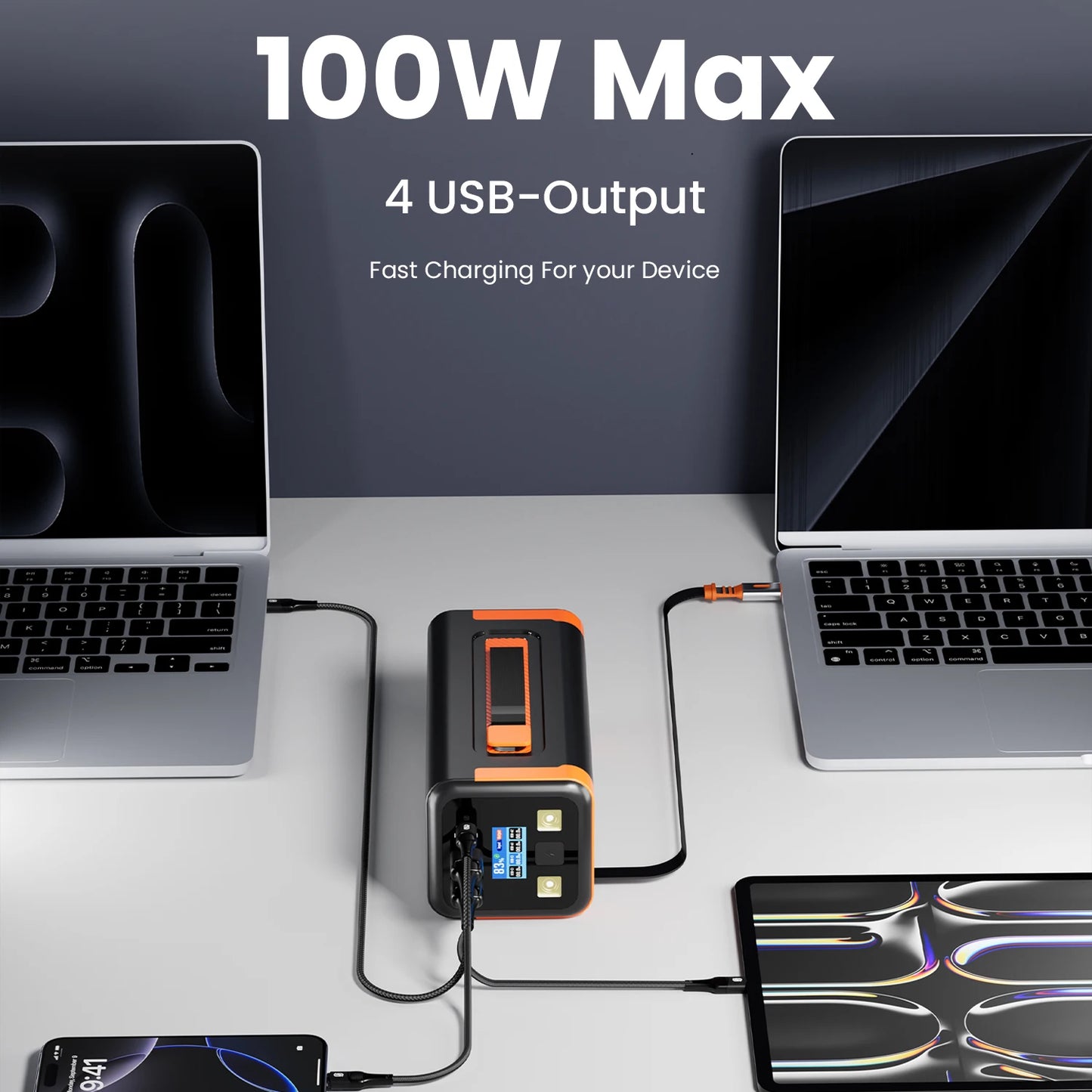 Power Bank 50000mAh 100W PD PPS Super Fast Charging Portable Spare Battery Type-C Retractable Cable Powerbank For Phone Laptop