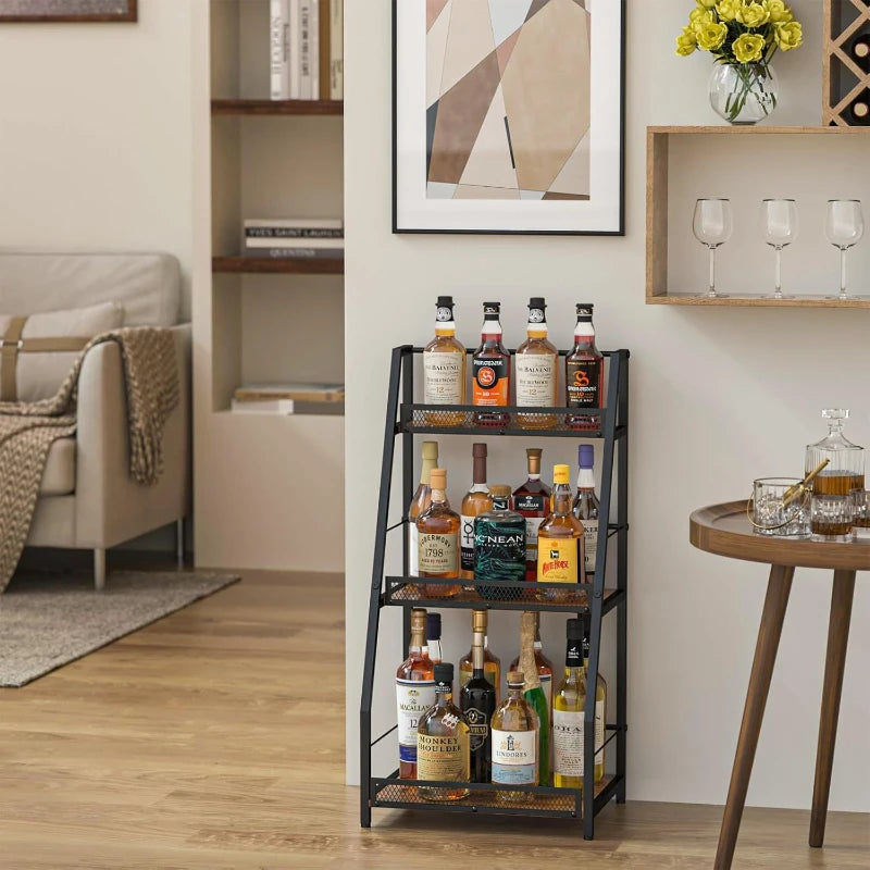 Wooden Wine Rack, Multi-Layer Storage Shelf, Kitchen Condiment Organizer, Floor-Standing Single-Side Trapezoid Wine Rack