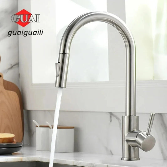 Kitchen Basin Faucets，silver color Surface Faucet，bathroom Sink Taps，Pull Out Kitchen Taps ，Single Hole G1/2 mixer Faucet