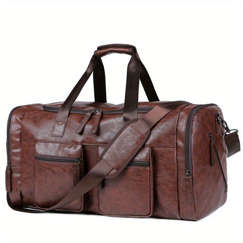 [Genuine Travel Duffel] Durable & Stylish Men's Genuine Travel Duffel Bag - Adjustable Shoulder Straps, Multiple Compartments, Secure Zipper Closure (Black), Luggage for Travel, Weekends, Trips & Daily Use
